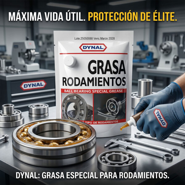 Grasa para rodamientos, lubricante Dynal, grasa para baleros, mantenimiento automotriz Chile, lubricación industrial, grasa en sachet, protección contra fricción, SupplyMax herramientas.