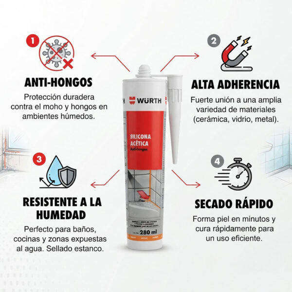 Silicona acética blanca 280 ml Wurth