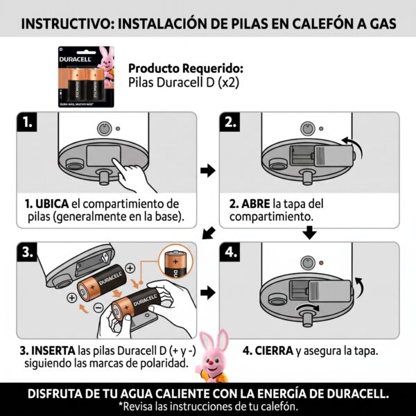 Pilas Alcalinas Duracell D Grande para calefon de agua